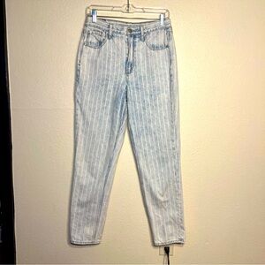 American Eagle Outfitters High Rise Striped Jeans - Light Blue and White